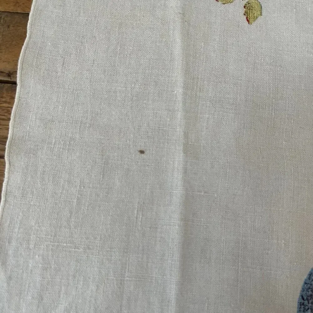 Vintage Linen Kitchen Tea Towel Printed Fruit Motif Scallop Decorative Trim